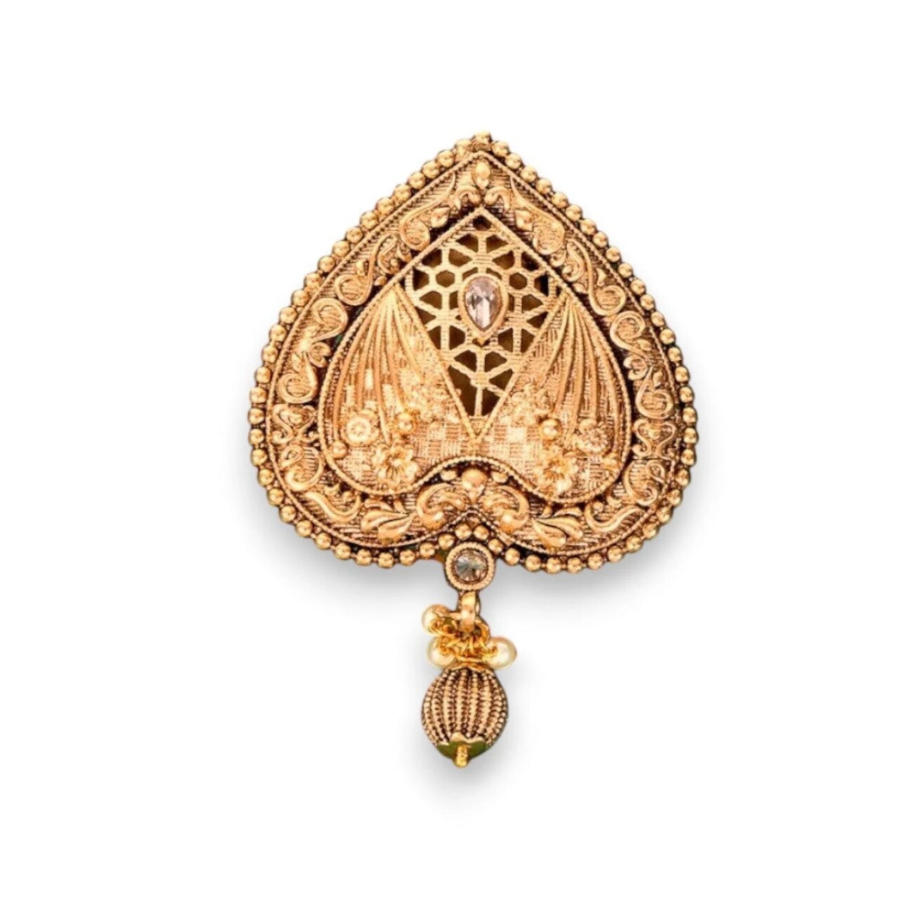Sari Brooch for Indian Saree Heart Design Traditional Bollywood Jewelry Brooch for Women Bridal Golden Brooches Pins Scarf Dupatta Dress Wedding Accessories Gift for Her (2.5 Inch)